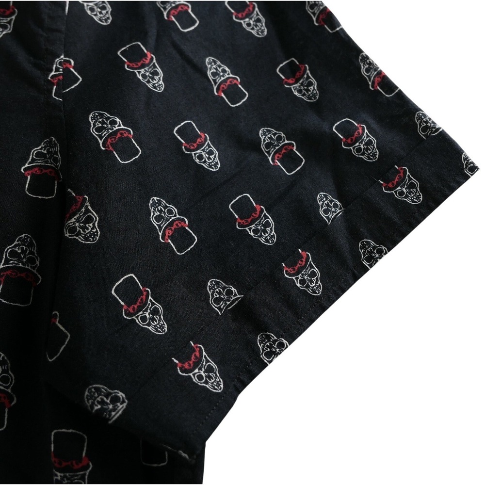 John Varvatos Button Down L Slash Skull Top Hat Print Mens S/S Shirt Rock & Roll - Picture 7 of 10